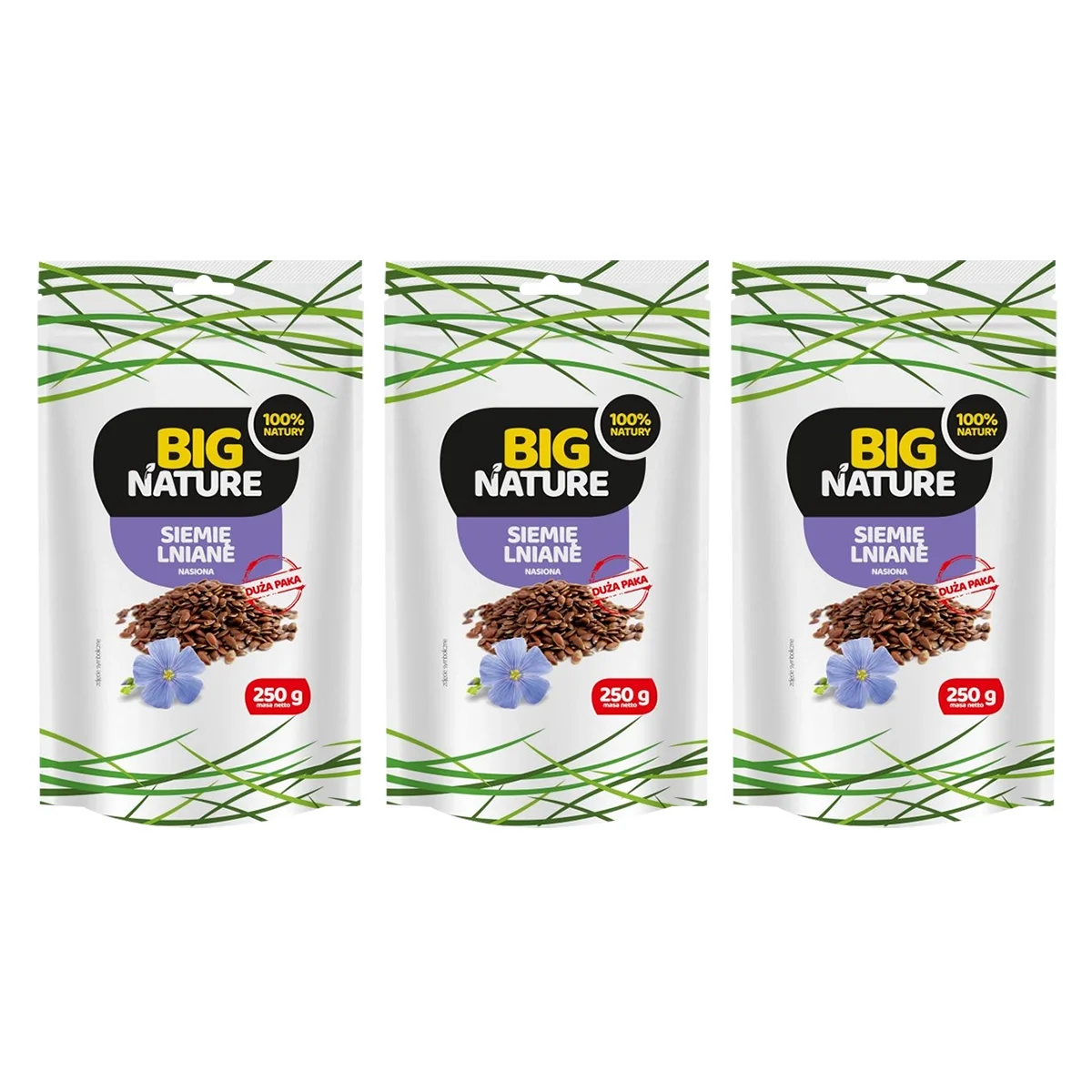 Zestaw 3x Big Nature Siemię lniane ziarno 250g - Nabea.pl