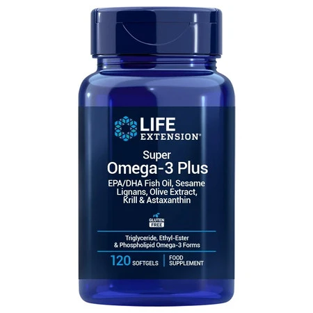 LIFE EXTENSION Super Omega-3 Plus EPA/DHA z Lignanami Sezamowymi, Ekstraktem z Oliwek, Olejem z Kryla i Astaksantyną EU  (120 kaps.)