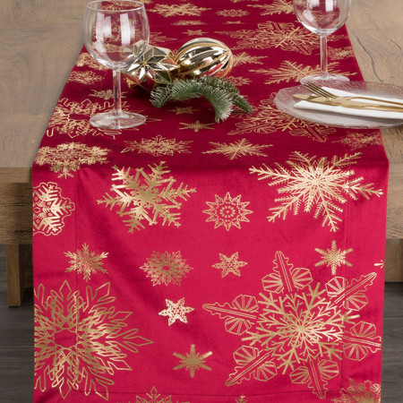 Obrus bieżnik świąteczny 40 x 140 cm kolor czerwony śnieżynki