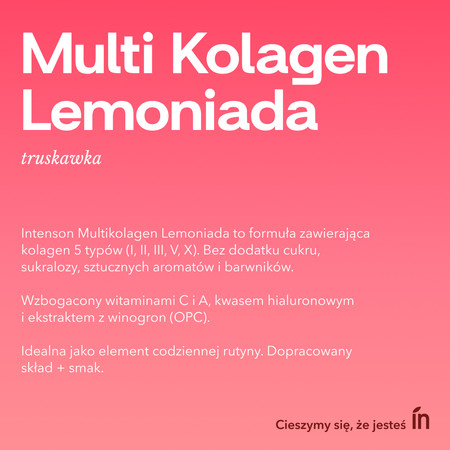Intenson Multi Kolagen Lemoniada Witamina C, Kwas Hialuronowy o smaku truskawka 220g