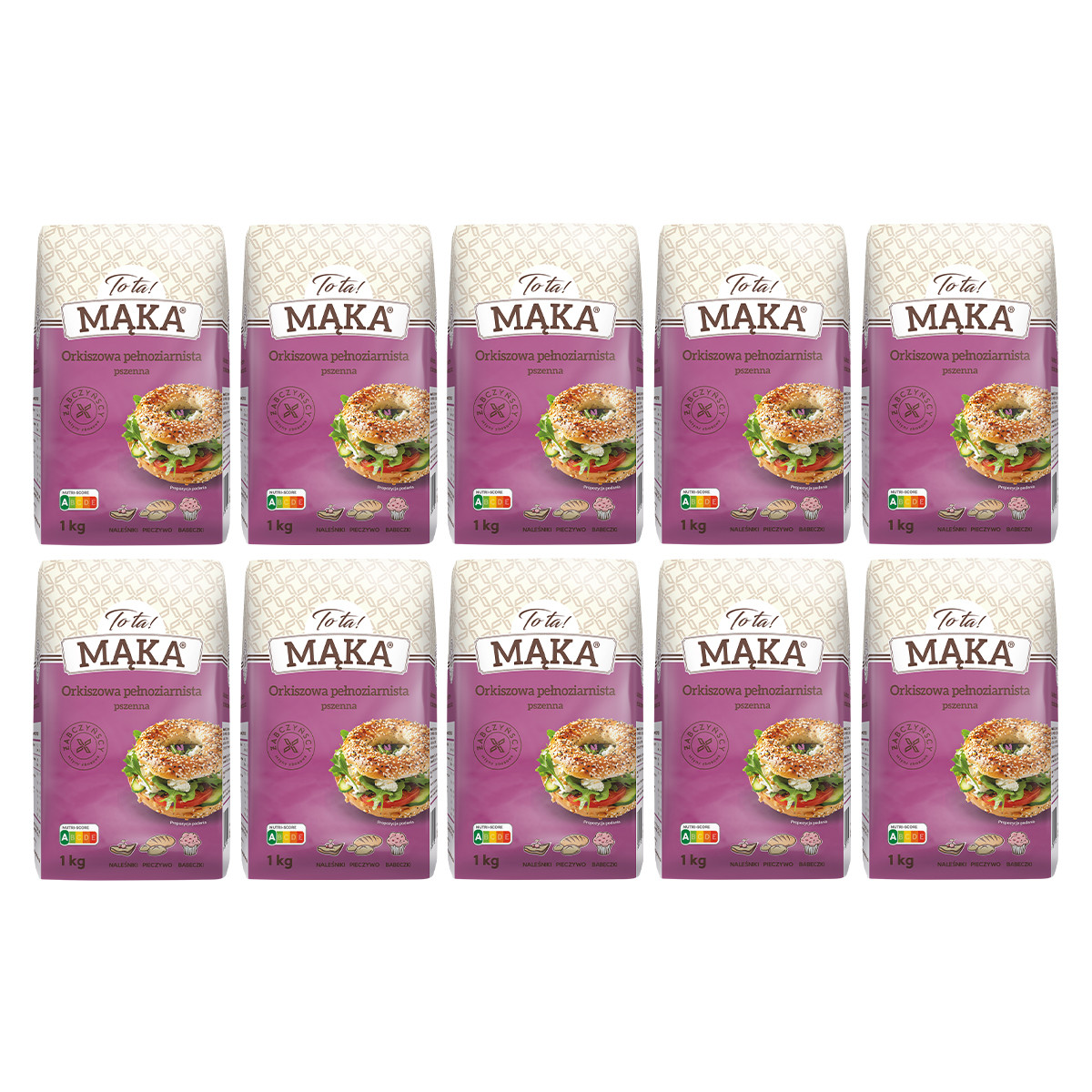 Zestaw 10x ToTa! Mąka orkiszowa pełnoziarnista typ 2000 - 1 kg - Nabea.pl