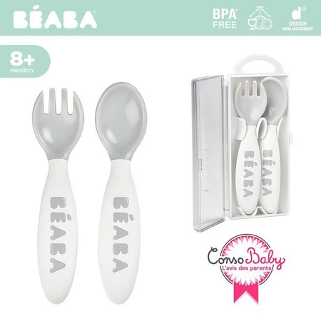 Beaba, Sztućce plastikowe w etui grey