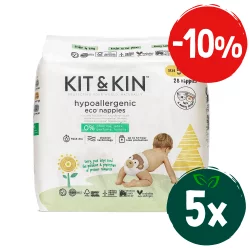 Zestaw: 5x Kit and Kin, Biodegradowalne Pieluszki Jednorazowe 5 Junior (11kg +), Koala/Monkey, 28 szt.