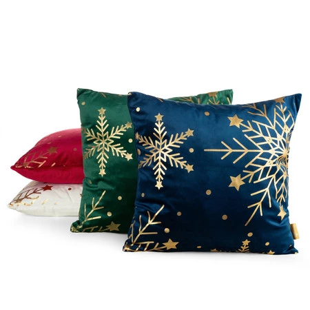 świąteczna poszewka welwetowa z ozdobnym nadrukiem foliowym szerokość: 45 cm, długość: 45 cm, kolor: granatowy