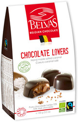 BELVAS BELGIJSKIE CZEKOLADKI SERCA Z KARMELEM I SOLĄ MORSKĄ FAIR TRADE BEZGLUTENOWE BIO 100 g