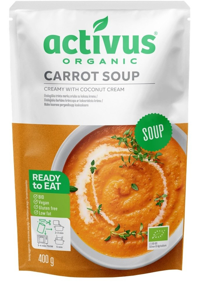 Activus Zupa krem z marchwi z mlekiem kokosowym bezglutenowa BIO 400 g - Nabea.pl