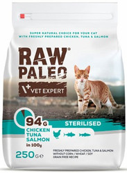 Vet Expert RAW PALEO Cat Sterilised Kurczak Tuńczyk Łosoś 250g