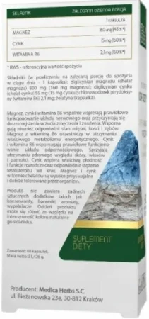 Medica Herbs Magnez + Cynk + Witamina B6 na wsparcie odporności 60 kaps.