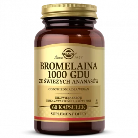 Solgar Solgar Bromelaina 1000 GDU z ananadów na wsparcie trawienia 60 kaps.