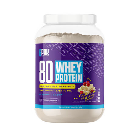 6PAK 80 WHEY PROTEIN odżywka białkowa koncentrat 2000g smak biała czekolada malina