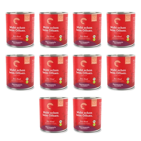 Zestaw 10x HERRMANN'S MANUFAKTUR Selection Dog Bio Rind - bio wołowina z marchwią (800g)