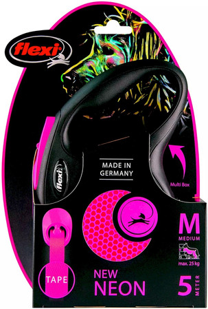 FLEXI NEW NEON Smycz taśmowa M / 5m różowa