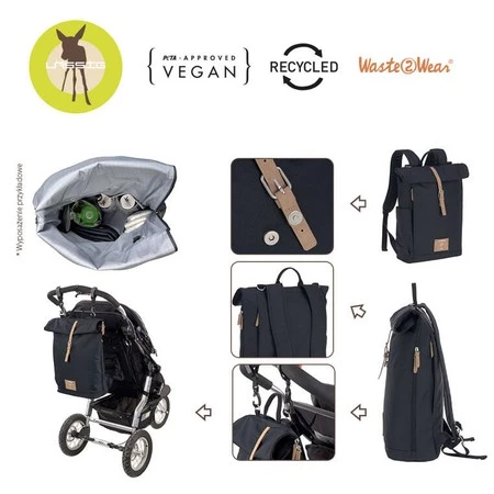 Lassig Green Label Plecak dla mam z akcesoriami Rolltop Backpack night blue