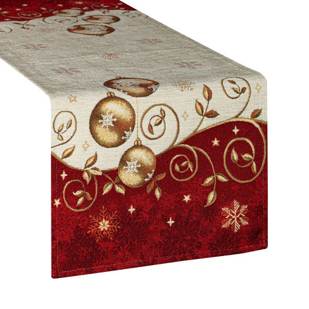Obrus z gobeliny szenilowej ze świątecznym wzorem rozm.: 45 x 140 cm, kolor: beżowy