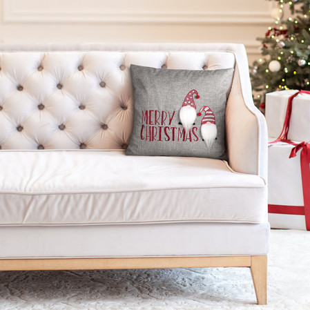Poszewka świąteczna 45x45 cm – Skrzaty Merry Christmas, srebrna