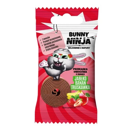 Zestaw 10x Bunny Ninja - Przekąska owocowa o smaku jabłko truskawka banan 15 g