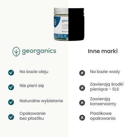 Georganics, Naturalna pasta do zębów w słoiku, z fluorem, do codziennej pielęgnacji, smak mięty pieprzowej, 60 ml