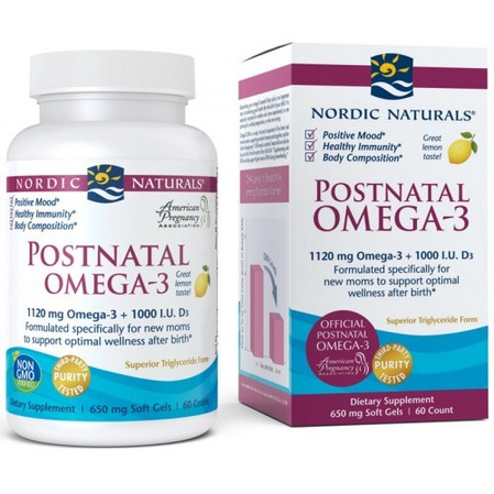 Nordic Naturals Postnatal Omega-3 kwasy tłuszczowe EPA i DHA 60 kaps. smak cytryna