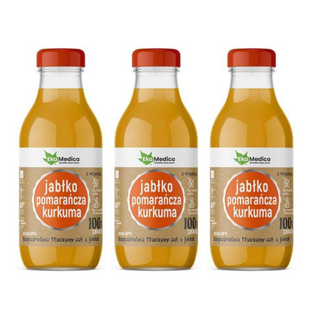 Zestaw: 3x EkaMedica Sok jabłko, pomarańcza, kurkuma 300ml