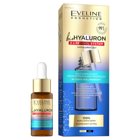 Eveline bioHYALURON 3xRetinol System Multinawilżające Serum wypełniające zmarszczki 18ml