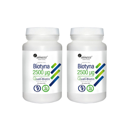 Zestaw 2x Aliness Biotyna QualiBiotin® 2500 mcg x 120 tabletek VEGE