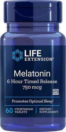 Life Extension − Melatonin 750 mcg 6 Hour Time Release − 60 tabl.