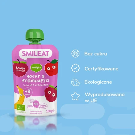 Smileat, BIO Mus z malinami i jogurtem 9m+, 100g