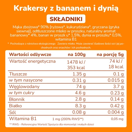 Smileat, BIO Chrupkie pieczywo z bananem i dynią, bez cukru 8m+, 60g