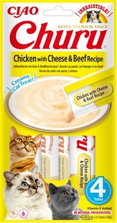 INABA Cat Churu Chicken Cheese Beef Kurczak Ser Wołowina 4x14g