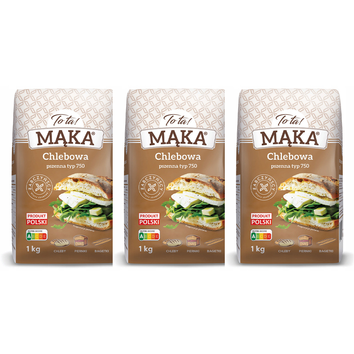 Zestaw 3x ToTa! Mąka pszenna typ 750 chlebowa 1kg - Nabea.pl