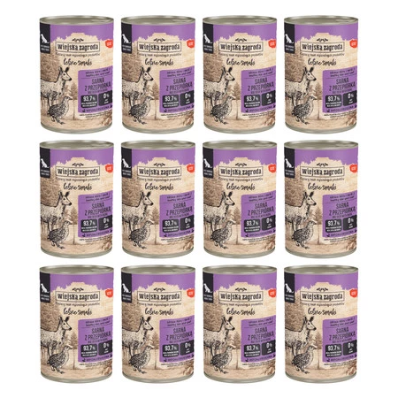 Zestaw 12x Wiejska Zagroda Leśne Smaki Sarna Przepiórka - mokra karma dla psa -  400g