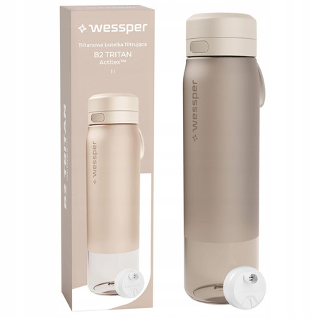 Wessper Butelka filtrująca na wodę Tritanowa TRITAN Actitex beżowa 1000 ml