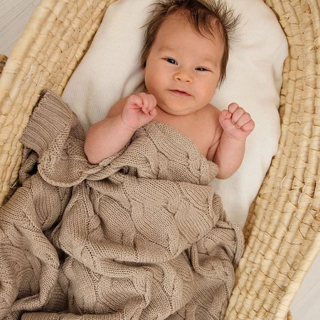 Lullalove, Kocyk z wełny merino - beż, kolekcja PREMIUM