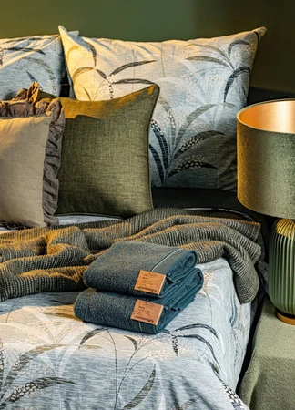 Komplet pościeli bawełnianej 220 x 200 cm, nadruk oliwki z motywem liści