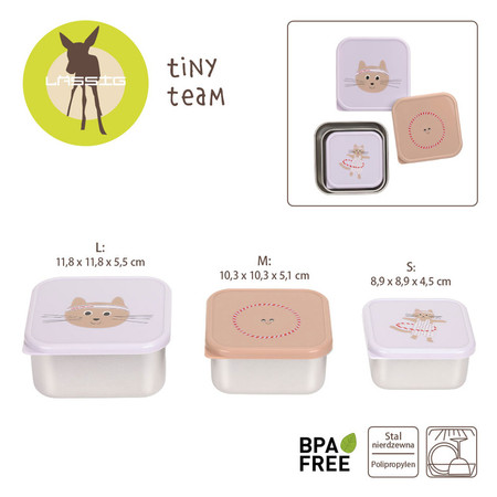 Lassig Pojemnik na przekąski snackbox ze stali nierdzewnej 3 szt. Tiny Team Kotek
