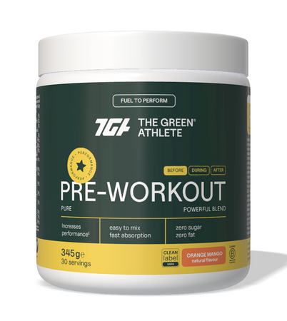 THE GREEN ATHLETE PRE-WORKOUT przedtreningówka  BEZGLUTENOWA 345g smak pomarańcza - manga