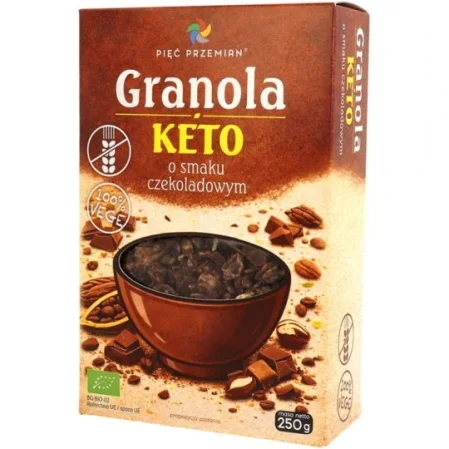 Pięć Przemian Granola KETO o smaku czekoladowym bezglutenowa BIO 250 g