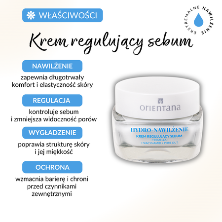 Orientana Hydro Nawilżenie Krem Regulujący Sebum Tremella Niacynamid Pore out, 50ml