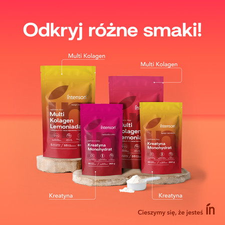 Zestaw Intenson Kreatyna: 1x Monohydrat smak mango-marakuja 260g i 1x Monohydrat 255g pure