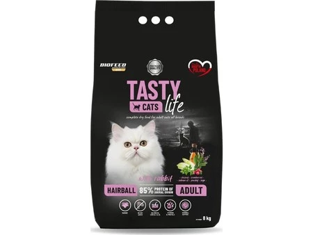 Tasty Cats Life Karma dla kotów, przeciwko powstawaniu kul włosowych, z królikiem 8 kg