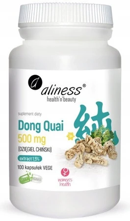 Aliness Dong Quai (DZIĘGIEL CHIŃSKI) ekstrakt 1,5% 500 mg x 100 Vege caps.