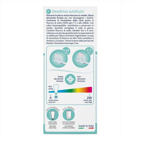 Toothpaste Pasta do zębów z fluorem 1000ppm o smaku wieloowocowym 1-5l 50ml