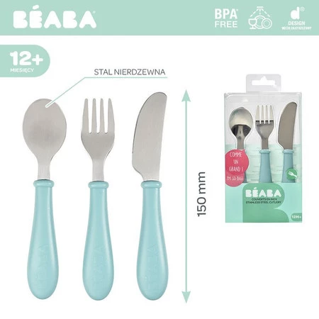 Beaba, Sztućce ze stali nierdzewnej 12 m+ Airy Green