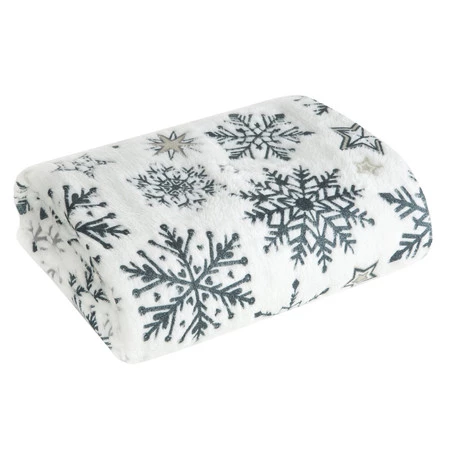 Koc świąteczny 150X200 biały, śnieżynki