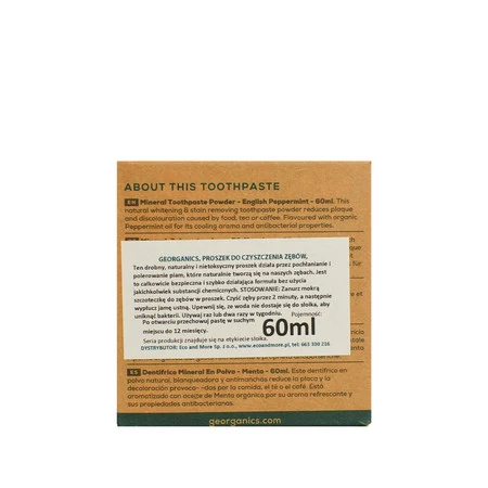 Georganics, Proszek do czyszczenia zębów, English Peppermint, 60 ml