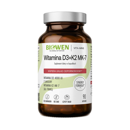 Biowen Witamina D3 4000 + K2 100 MK7 synergiczne wsparcie kości, odporności i układu krążenia 90 kaps.