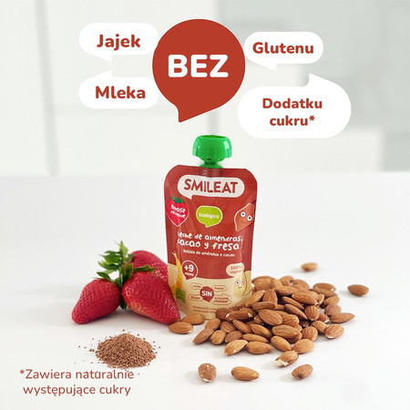 Smileat, BIO Mus z migdałami, kakao i truskawkami 9m+, 100g