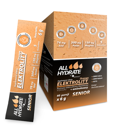 ALLHydrate Elektrolity Sticks SENIOR 6g x 40 saszetek smak pomarańcza