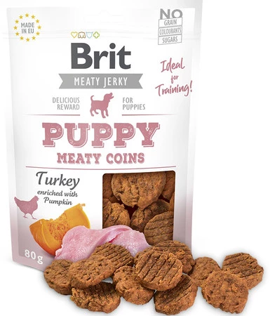 BRIT JERKY Snack PUPPY TURKEY Meaty Coins Indyk Dynia 80g