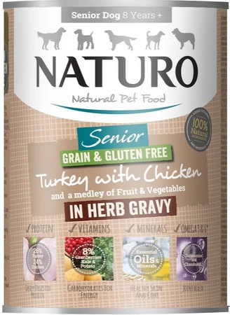 NATURO Senior Dog GF Indyk Kurczak w sosie ziołowym 390g